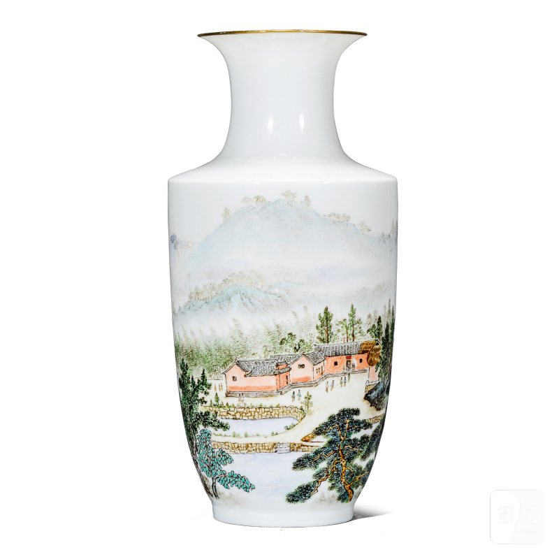 近现代 粉彩韶山山水薄胎瓶